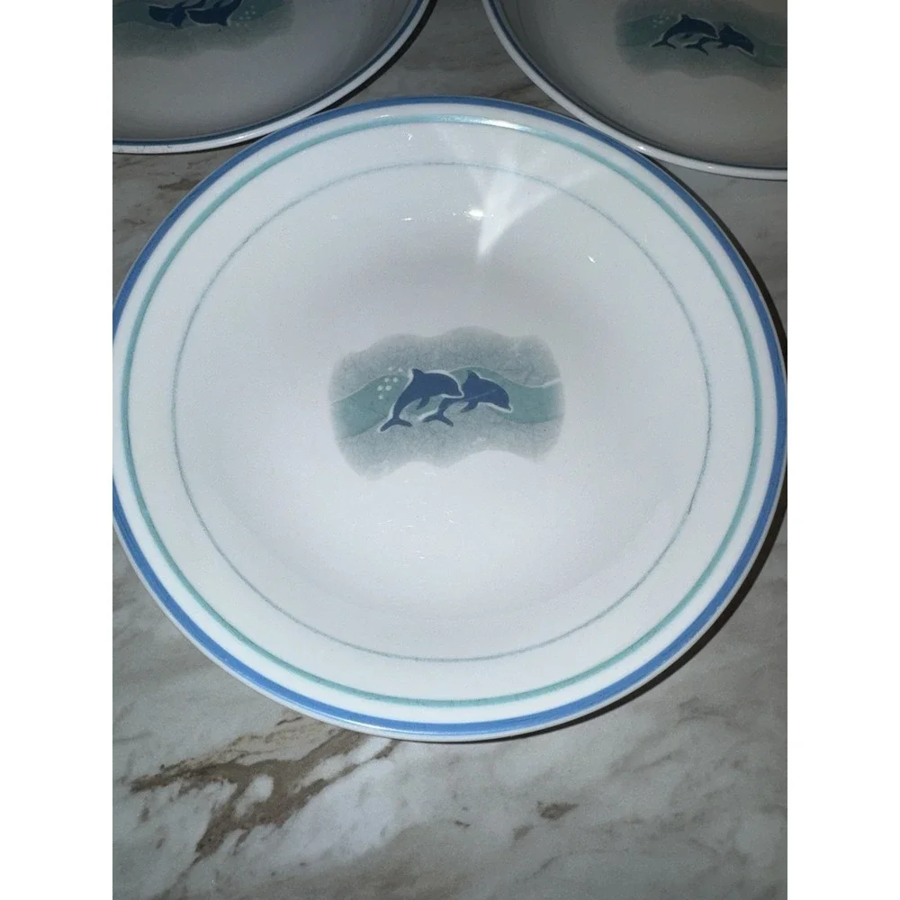 CORELLE CORNING WARE OCEAN DANCING BLUE DOLPHINS PLATES SOUP BOWLS 13 PCS